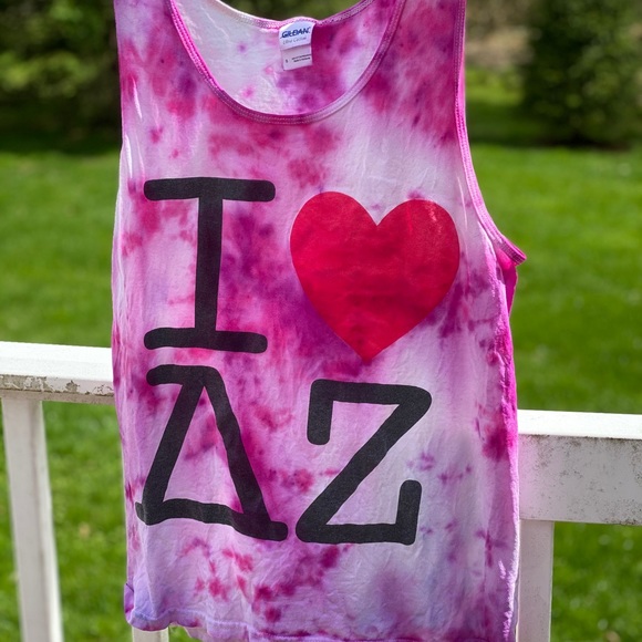 Gildan Tops - I love delta zeta red and pink tie dye tank top